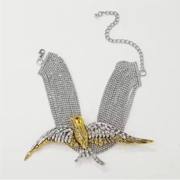 Swarovski Crystal Chunky Choker Sterling Silver Necklace  Crystal-Encrusted Silver Swallow Choker